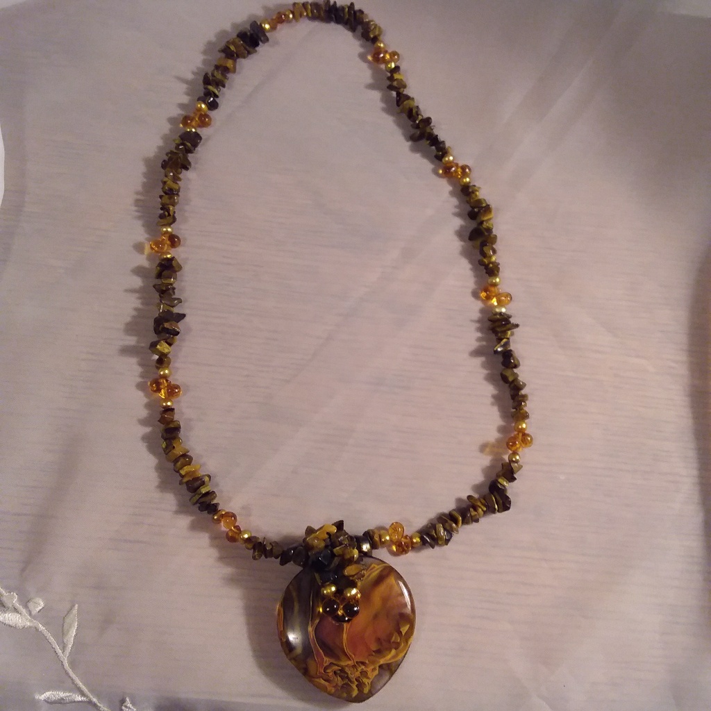 Tiger Eye Glass Heart Necklace